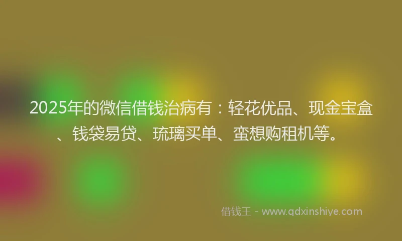 2025年的微信借钱治病有：轻花优品、现金宝盒、钱袋易贷、琉璃买单、蛮想购租机等。