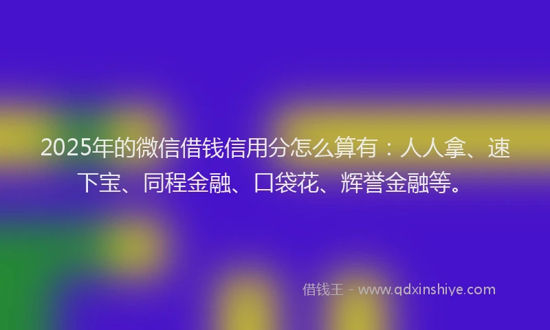 2025年的微信借钱信用分怎么算有：人人拿、速下宝、同程金融、口袋花、辉誉金融等。