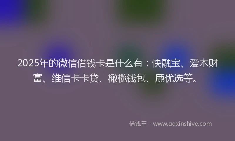 2025年的微信借钱卡是什么有：快融宝、爱木财富、维信卡卡贷、橄榄钱包、鹿优选等。