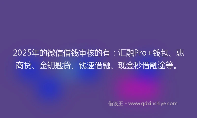 2025年的微信借钱审核的有：汇融Pro+钱包、惠商贷、金钥匙贷、钱速借融、现金秒借融途等。