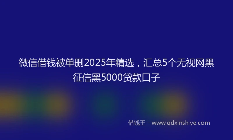 微信借钱被单删2025年精选，汇总5个无视网黑征信黑5000贷款口子