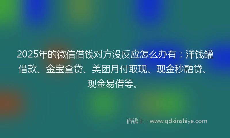 2025年的微信借钱对方没反应怎么办有：洋钱罐借款、金宝盒贷、美团月付取现、现金秒融贷、现金易借等。