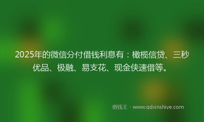 2025年的微信分付借钱利息有：橄榄信贷、三秒优品、极融、易支花、现金侠速借等。