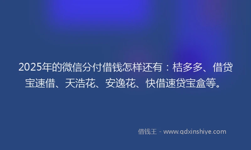 2025年的微信分付借钱怎样还有：桔多多、借贷宝速借、天浩花、安逸花、快借速贷宝盒等。