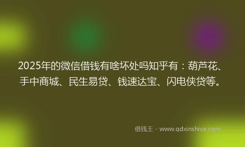 2025年的微信借钱有啥坏处吗知乎有：葫芦花、手中商城、民生易贷、钱速达宝、闪电侠贷等。