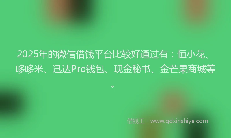2025年的微信借钱平台比较好通过有：恒小花、哆哆米、迅达Pro钱包、现金秘书、金芒果商城等。