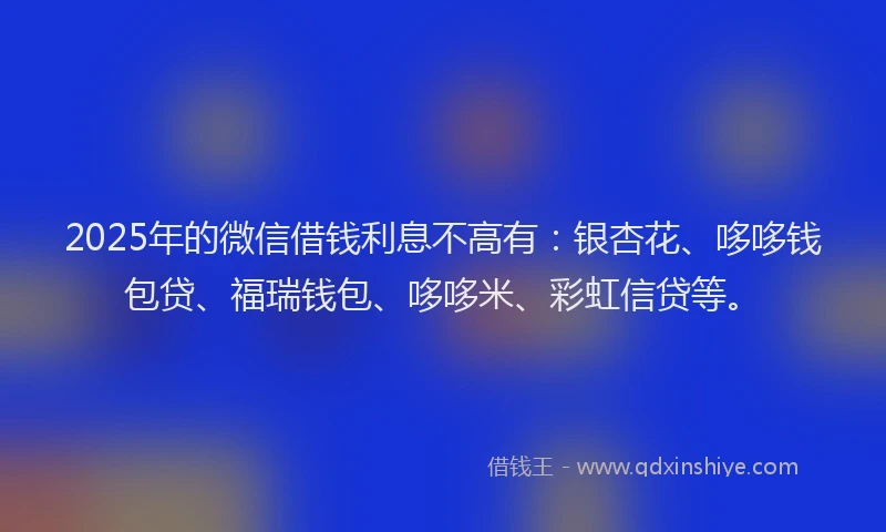 2025年的微信借钱利息不高有：银杏花、哆哆钱包贷、福瑞钱包、哆哆米、彩虹信贷等。