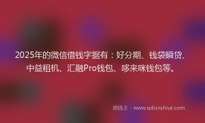 2025年的微信借钱字据有：好分期、钱袋瞬贷、中益租机、汇融Pro钱包、哆来咪钱包等。