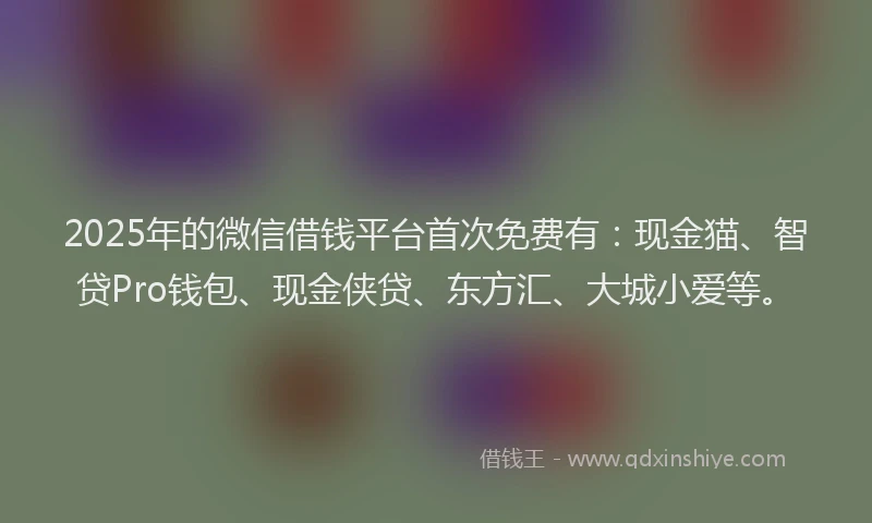 2025年的微信借钱平台首次免费有：现金猫、智贷Pro钱包、现金侠贷、东方汇、大城小爱等。