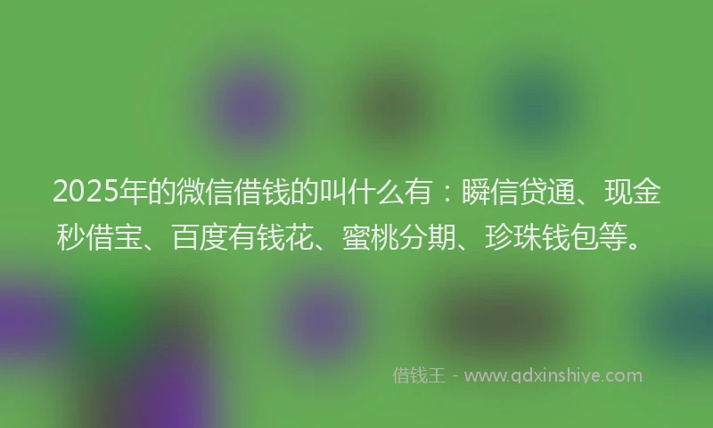 2025年的微信借钱的叫什么有：瞬信贷通、现金秒借宝、百度有钱花、蜜桃分期、珍珠钱包等。