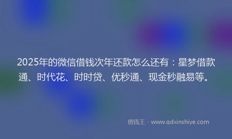 2025年的微信借钱次年还款怎么还有：星梦借款通、时代花、时时贷、优秒通、现金秒融易等。