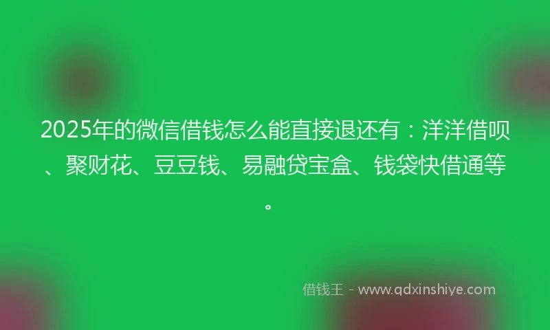 2025年的微信借钱怎么能直接退还有：洋洋借呗、聚财花、豆豆钱、易融贷宝盒、钱袋快借通等。
