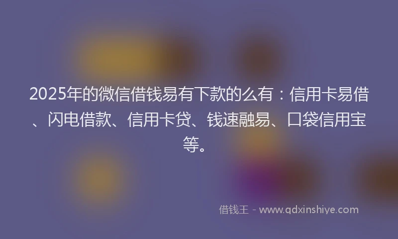 2025年的微信借钱易有下款的么有：信用卡易借、闪电借款、信用卡贷、钱速融易、口袋信用宝等。