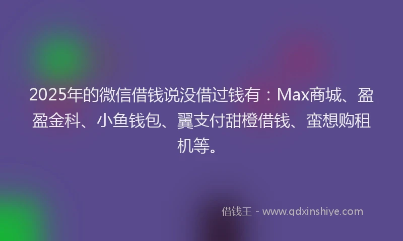 2025年的微信借钱说没借过钱有：Max商城、盈盈金科、小鱼钱包、翼支付甜橙借钱、蛮想购租机等。