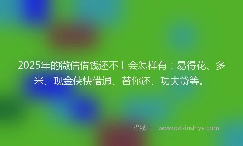 2025年的微信借钱还不上会怎样有：易得花、多米、现金侠快借通、替你还、功夫贷等。