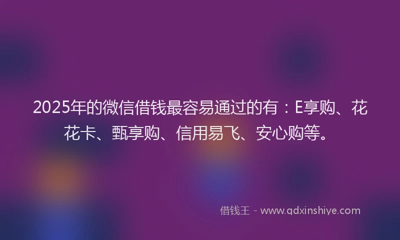 2025年的微信借钱最容易通过的有：E享购、花花卡、甄享购、信用易飞、安心购等。