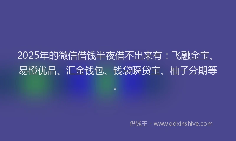 2025年的微信借钱半夜借不出来有：飞融金宝、易橙优品、汇金钱包、钱袋瞬贷宝、柚子分期等。