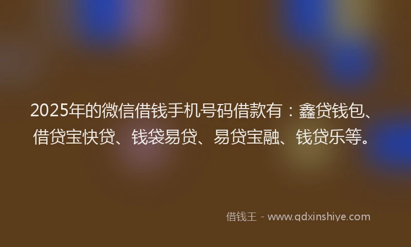 2025年的微信借钱手机号码借款有：鑫贷钱包、借贷宝快贷、钱袋易贷、易贷宝融、钱贷乐等。