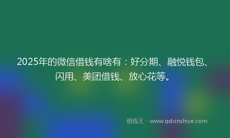2025年的微信借钱有啥有：好分期、融悦钱包、闪用、美团借钱、放心花等。