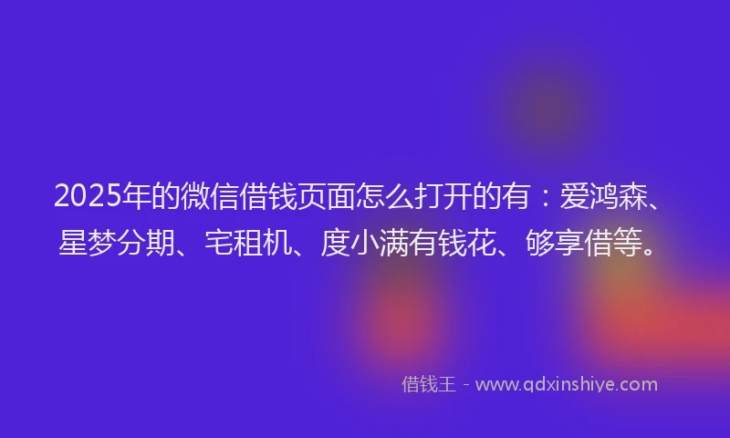 2025年的微信借钱页面怎么打开的有：爱鸿森、星梦分期、宅租机、度小满有钱花、够享借等。