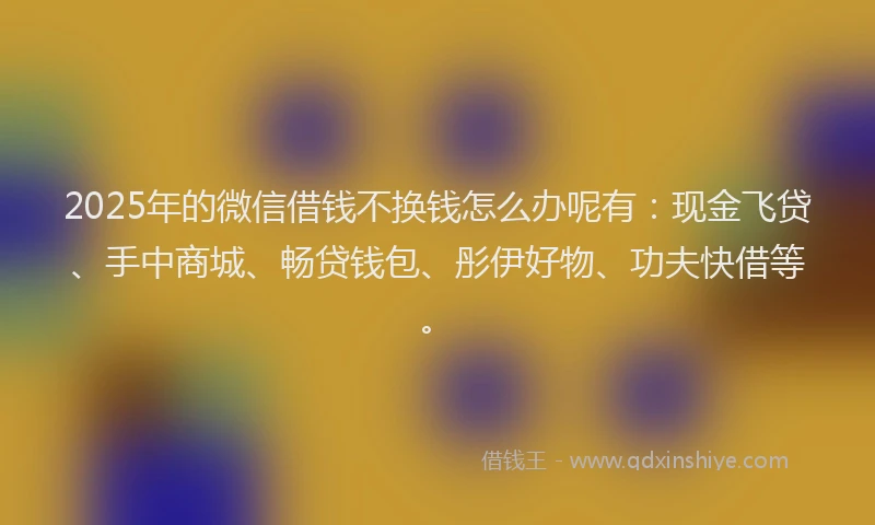 2025年的微信借钱不换钱怎么办呢有：现金飞贷、手中商城、畅贷钱包、彤伊好物、功夫快借等。