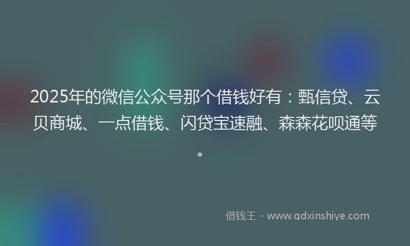 2025年的微信公众号那个借钱好有：甄信贷、云贝商城、一点借钱、闪贷宝速融、森森花呗通等。