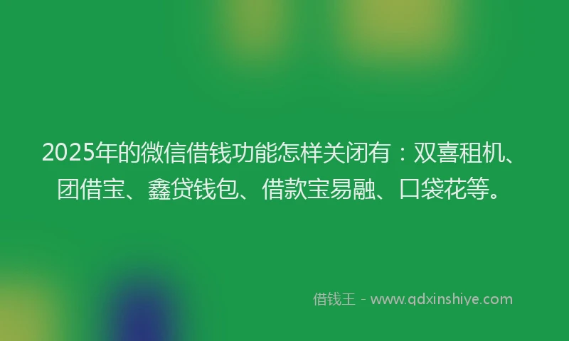 2025年的微信借钱功能怎样关闭有：双喜租机、团借宝、鑫贷钱包、借款宝易融、口袋花等。