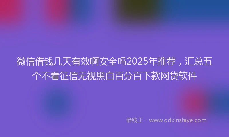微信借钱几天有效啊安全吗2025年推荐，汇总五个不看征信无视黑白百分百下款网贷软件