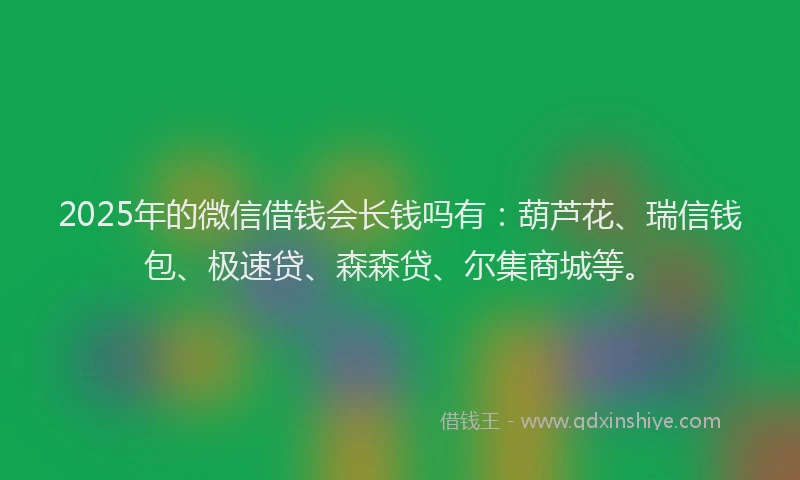 2025年的微信借钱会长钱吗有：葫芦花、瑞信钱包、极速贷、森森贷、尔集商城等。