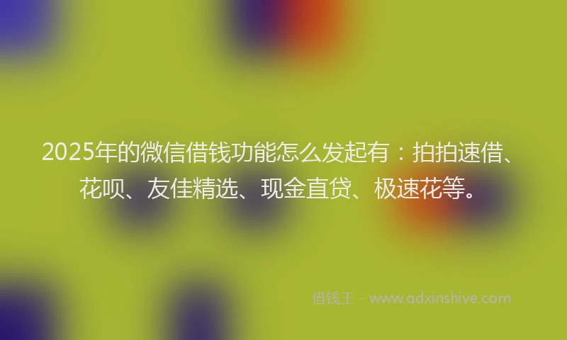 2025年的微信借钱功能怎么发起有：拍拍速借、花呗、友佳精选、现金直贷、极速花等。