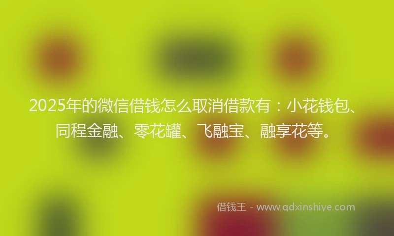 2025年的微信借钱怎么取消借款有：小花钱包、同程金融、零花罐、飞融宝、融享花等。