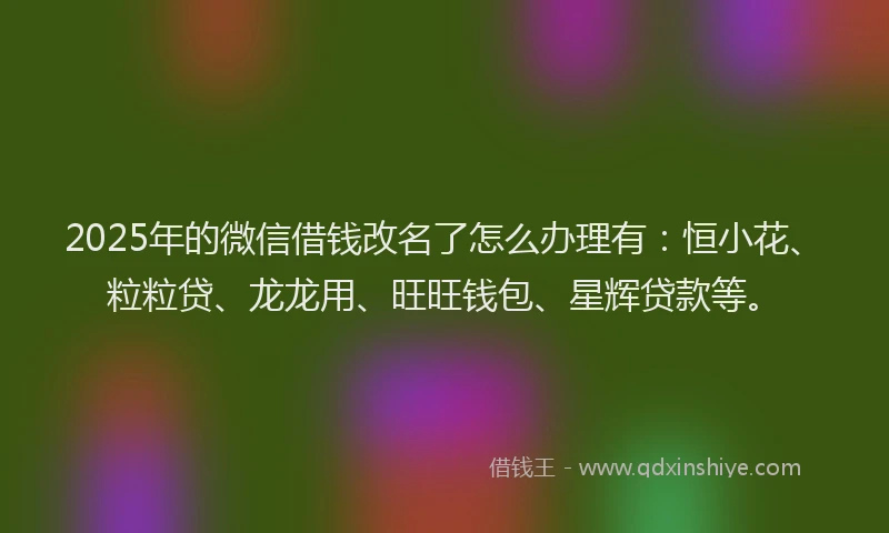 2025年的微信借钱改名了怎么办理有：恒小花、粒粒贷、龙龙用、旺旺钱包、星辉贷款等。