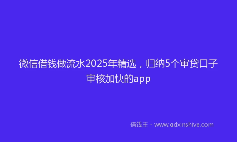 微信借钱做流水2025年精选，归纳5个审贷口子审核加快的app