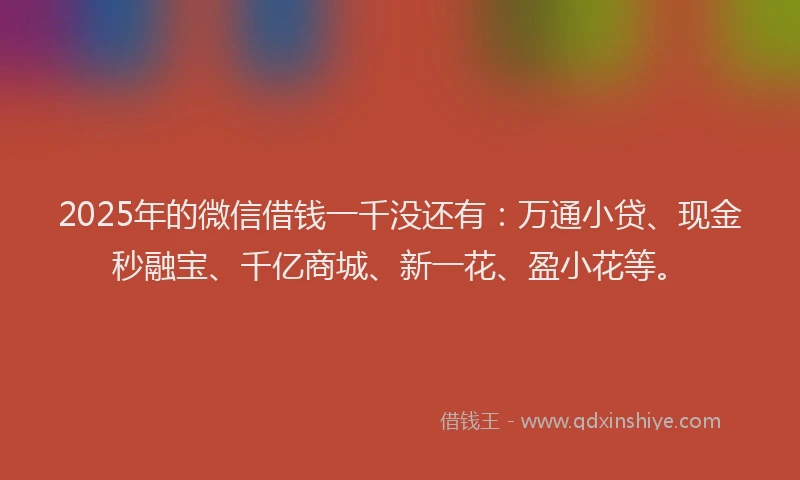 2025年的微信借钱一千没还有：万通小贷、现金秒融宝、千亿商城、新一花、盈小花等。
