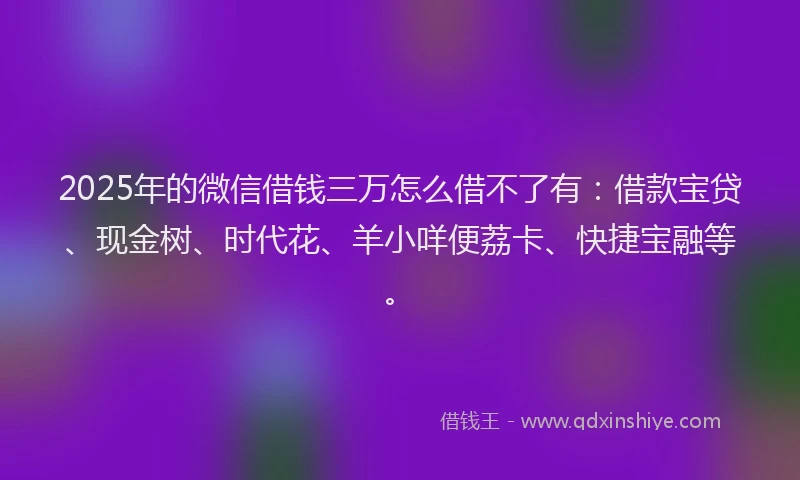 2025年的微信借钱三万怎么借不了有：借款宝贷、现金树、时代花、羊小咩便荔卡、快捷宝融等。