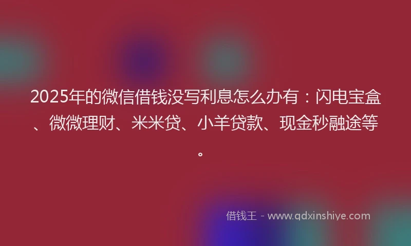 2025年的微信借钱没写利息怎么办有：闪电宝盒、微微理财、米米贷、小羊贷款、现金秒融途等。