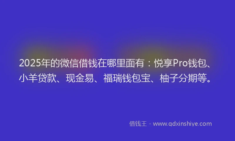 2025年的微信借钱在哪里面有：悦享Pro钱包、小羊贷款、现金易、福瑞钱包宝、柚子分期等。