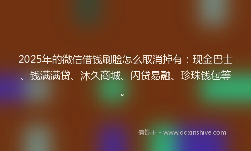 2025年的微信借钱刷脸怎么取消掉有：现金巴士、钱满满贷、沐久商城、闪贷易融、珍珠钱包等。