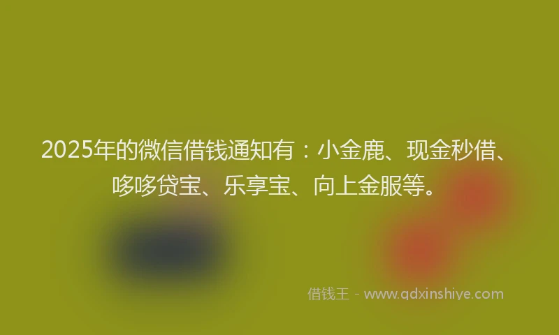 2025年的微信借钱通知有：小金鹿、现金秒借、哆哆贷宝、乐享宝、向上金服等。