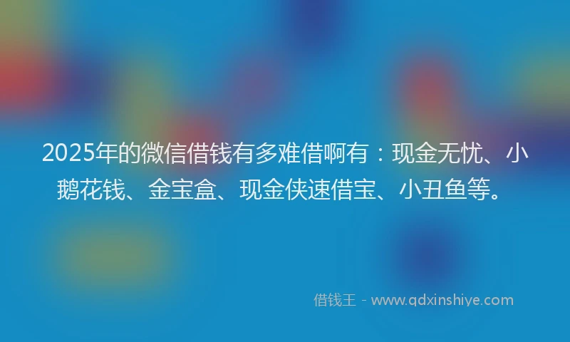 2025年的微信借钱有多难借啊有：现金无忧、小鹅花钱、金宝盒、现金侠速借宝、小丑鱼等。