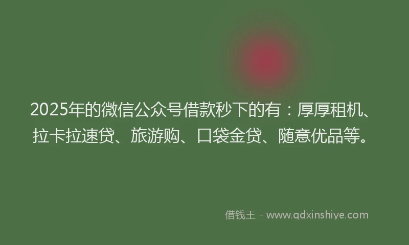 2025年的微信公众号借款秒下的有：厚厚租机、拉卡拉速贷、旅游购、口袋金贷、随意优品等。