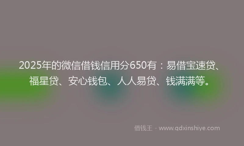 2025年的微信借钱信用分650有：易借宝速贷、福星贷、安心钱包、人人易贷、钱满满等。