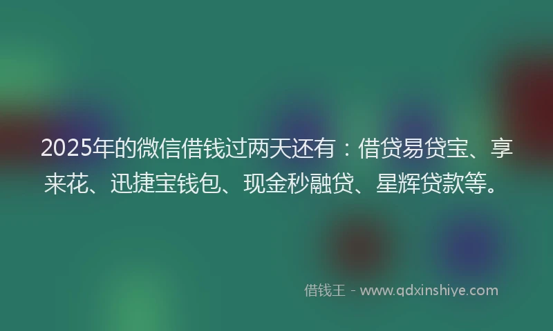 2025年的微信借钱过两天还有：借贷易贷宝、享来花、迅捷宝钱包、现金秒融贷、星辉贷款等。