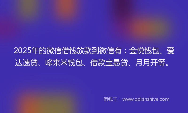 2025年的微信借钱放款到微信有：金悦钱包、爱达速贷、哆来米钱包、借款宝易贷、月月开等。