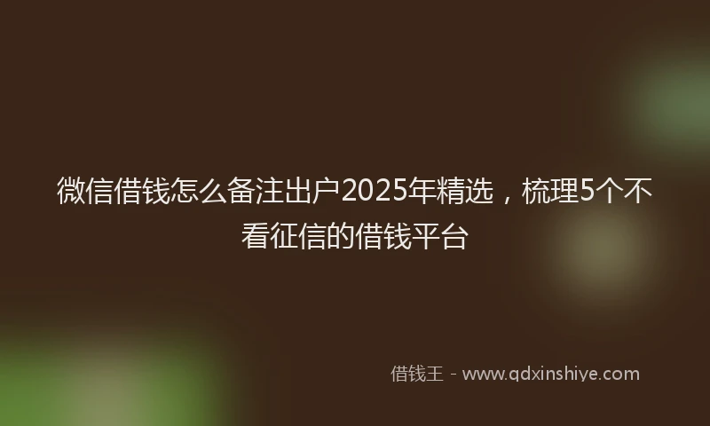 微信借钱怎么备注出户2025年精选，梳理5个不看征信的借钱平台