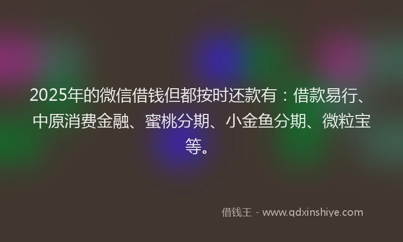 2025年的微信借钱但都按时还款有：借款易行、中原消费金融、蜜桃分期、小金鱼分期、微粒宝等。