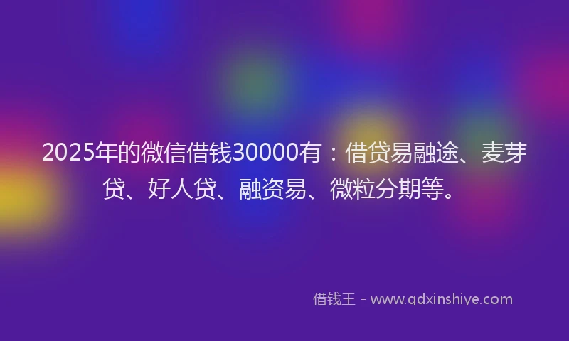 2025年的微信借钱30000有：借贷易融途、麦芽贷、好人贷、融资易、微粒分期等。