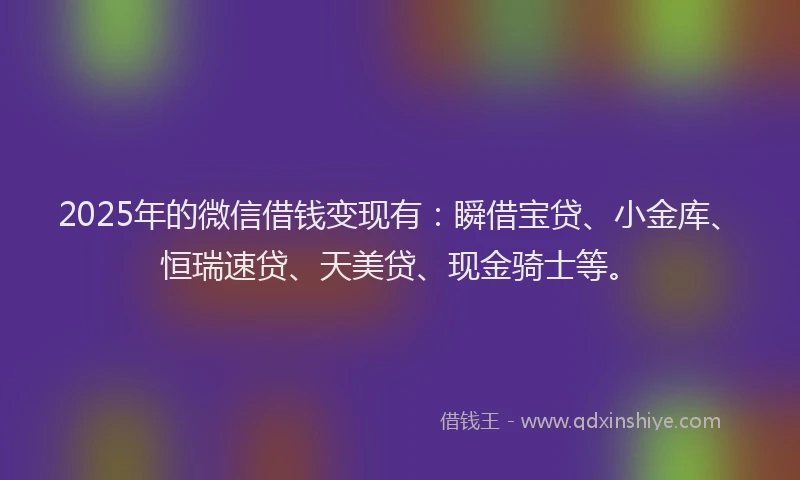 2025年的微信借钱变现有：瞬借宝贷、小金库、恒瑞速贷、天美贷、现金骑士等。