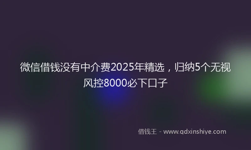 微信借钱没有中介费2025年精选，归纳5个无视风控8000必下口子