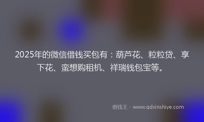 2025年的微信借钱买包有：葫芦花、粒粒贷、享下花、蛮想购租机、祥瑞钱包宝等。
